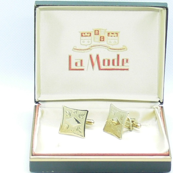 1960's Glossy Gold Cufflinks by La Mode, Cufflinks - Picture 4 of 6